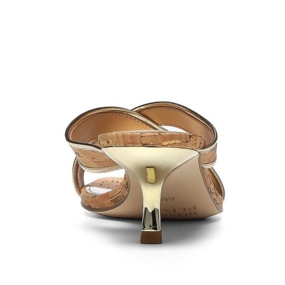 Donald Pliner Cassia Kitten Heel Gold Cork Neutral Low Heel Sandal Size 7 - Picture 6 of 10